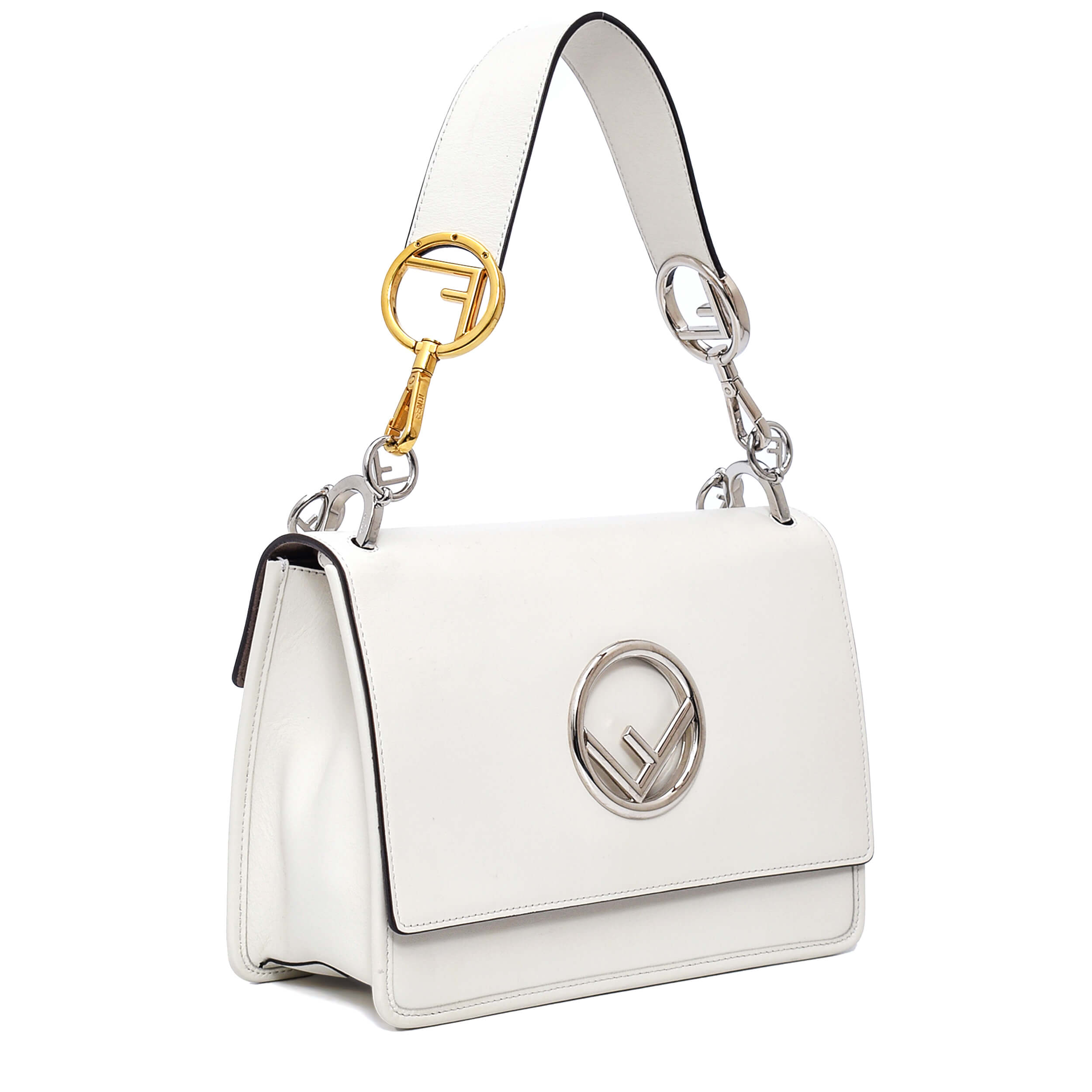 Fendi - White Smooth Leather Medium Kan I F Shoulder Bag